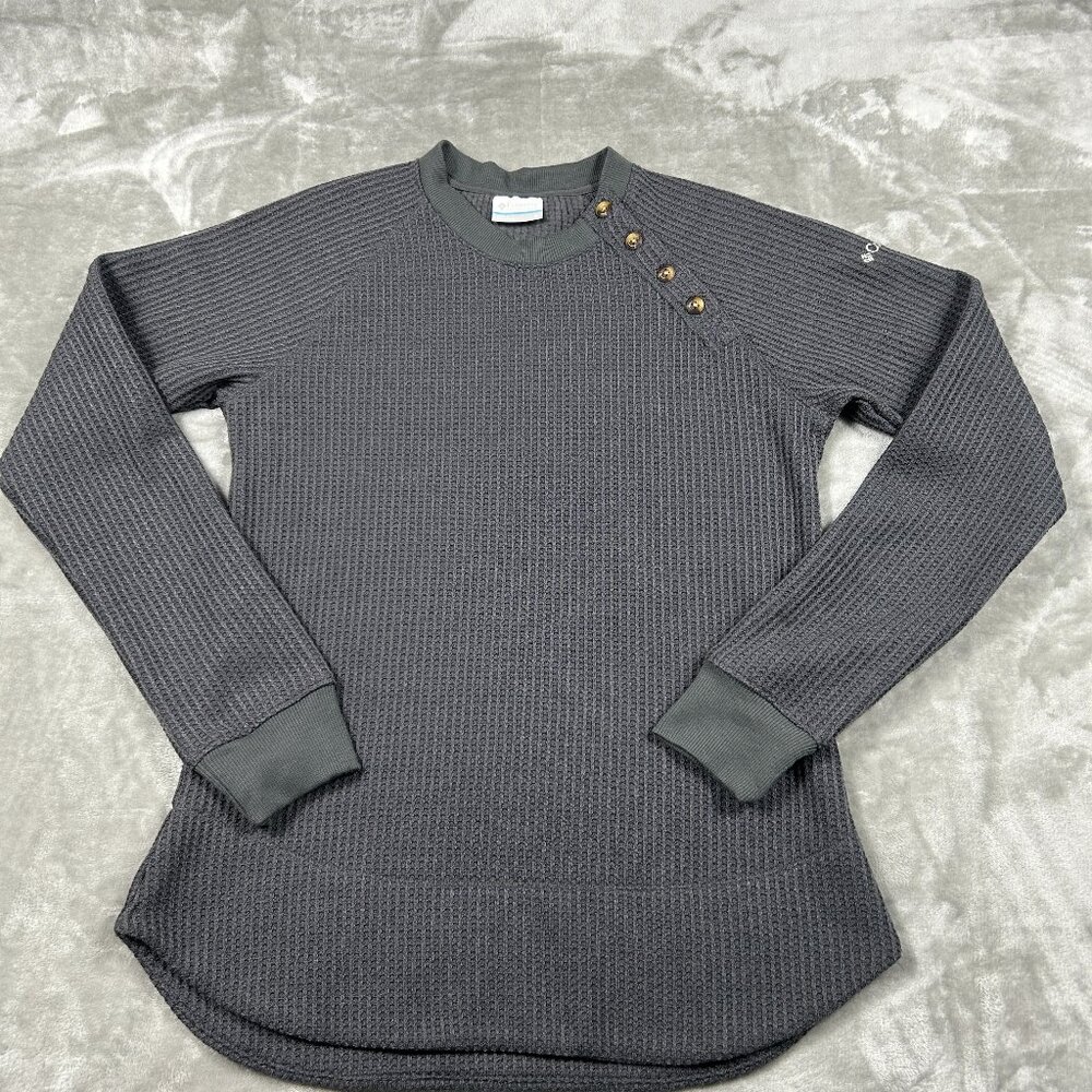 Columbia Pullover Women's Small Gray Chillin Sweater Waffle Knit Cozy Outdoors